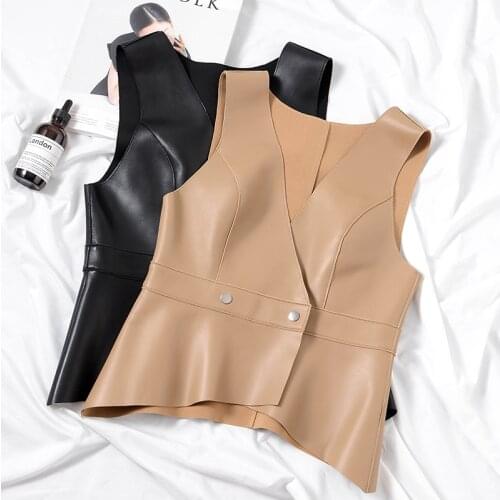 Women Genuine Leather Sleeveless Jacket Female Spring Autumn Vest Waistcoat Natural Leather Bra Brand New Real Sheep Leather