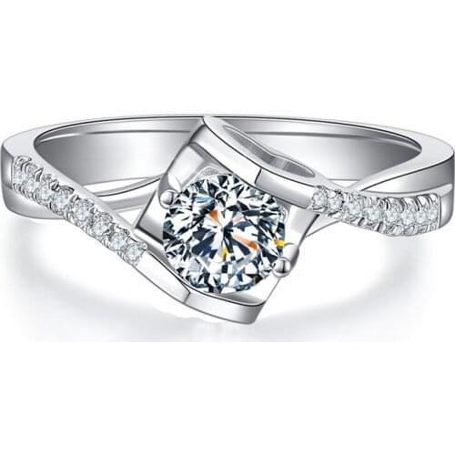 ZHIXI 100% Real S925 Sterling Silver Moissanite Ring For Women Round Cut 1ct Lab Diamond Classic Wedding Fine Jewelry R533