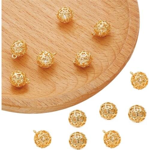 18K Gold Plated 1Pc 8-17mm Crane Hollow Round Ball Copper Charms Pendant Zircon Stone for DIY Necklace Earring Jewelry Making
