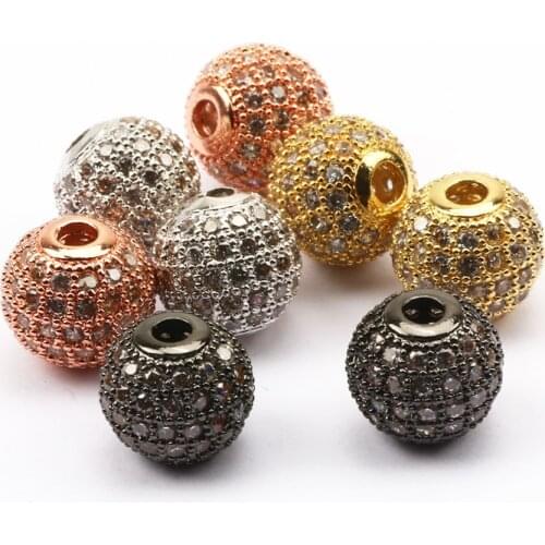 2Pcs 10mm CZ Spacer Round Beads Brass Micro Pave Crystal Beads For Jewelry Making Handmade Men Bracelets Charms Diy Accessories