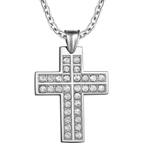 304# New Cross Necklace Women Stainless Steel Cross Pendant Men Classic High Quality Sliver Crystals Necklaces Religion Gift