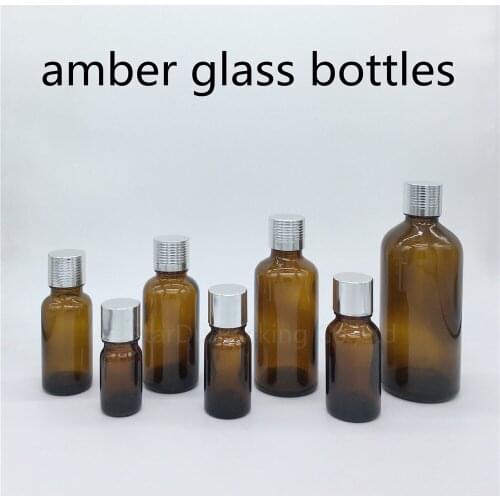 5ml 10ml 15ml 20ml 30ML 50ml 100ml amber Glass Bottle Vials Essential Oil Bottle with silvery screw cap Perfume bottle 480pcs