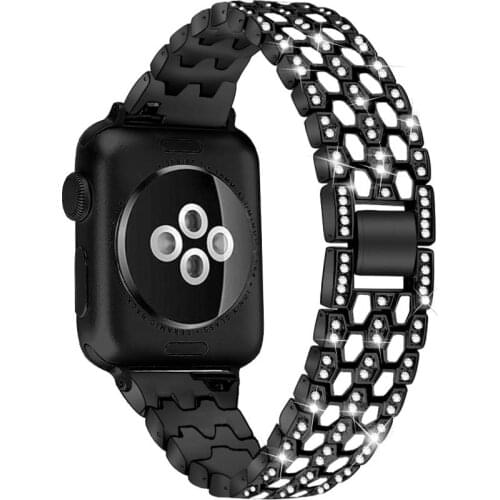 For Apple Watch 6 5 4 3 2 1 Stainless Steel Strap Three Rows Of Diamond-Studded iWatch 44MM 42MM 40MM 38MM Bracelet Steel Band