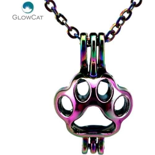 C445 COLORS Cat Kitten Footprint Necklace Aroma Essential Oil Diffuser Locket Necklace