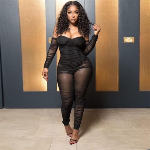 Zoctuo One Piece Jumpsuit For Women Pleated Off Shoulder Long Sleeve Sexy Jumpsuits Rompers Slim High Street Outfit Romper New