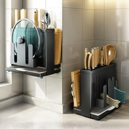 Black Stainless Steel 3 in 1 Kitchen Sink Stand Storage Rack for Knife Holder Cutlery Organizer Chopping Board Container Tools