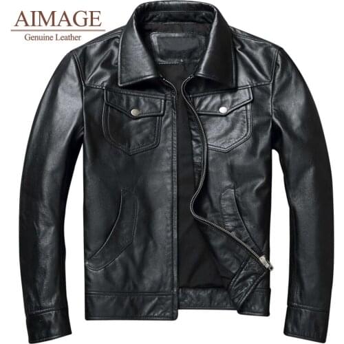Black Motorcycle Style Genuine Leather Jacket Men Plus Size 6XL Cowhide Autumn Slim Fit Natural Bikers Coat PY063