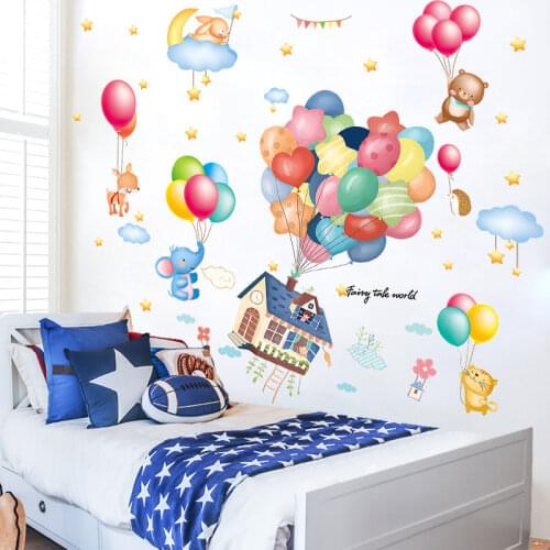 [SHIJUEHEZI] Colorful Balloons Wall Stickers DIY Cartoon House Animals Wall Decor Decals for Kids Rooms Baby Bedroom Decoration