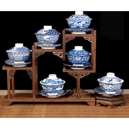 Jingdezhen Blue and white porcelain Tea Gaiwan Teacup Handmade Tea tureen Chinese Ceramics Tea set Accessories Drinkware