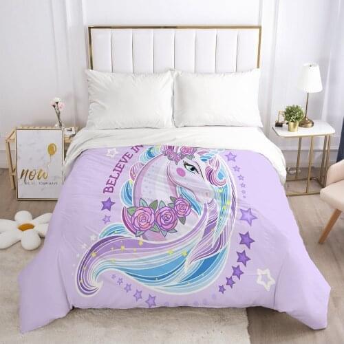 Unicorn Cartoon Duvet Cover with Zipper Comforter/Quilt/Blanket Case 140x200 180x2103D Bedding For Baby Kids Child Girls Boys