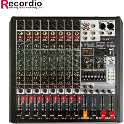 GAX-MD8 Pro 8 Channel DJ Controlle with 256 DSP Reverb effect BT 5.0 USB Mixer USB for Karaoke PC Recording Condenser Mic