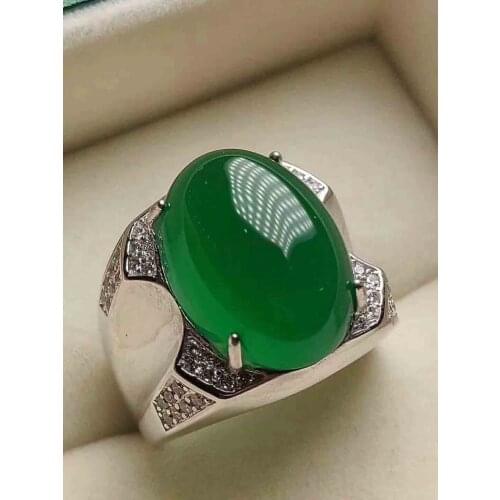Hot Sale Natural Resizable emerald 925 silver inlaid agate snap ring male free shipping