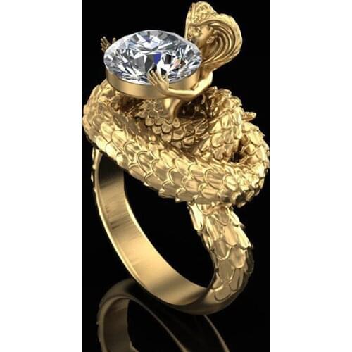 JK Luxury Gold Color Punk Twining Snake Women Ring Exaggerated Python with Men Face Cool Party Solitaire Band Finger Rings