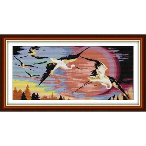 Joy Sunday Cross Stitch Red-crowned Cranes In The Rising Sun Cross Stitch Embroidery Needlework Home Decor Wall Floral Painting