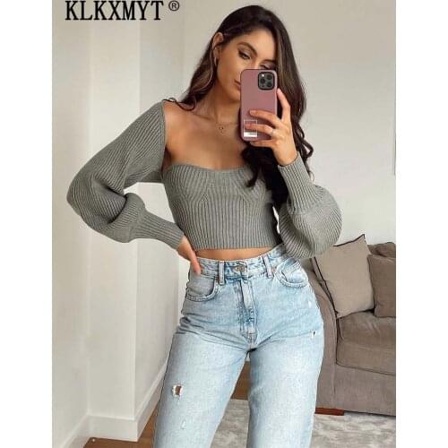 Klkxmyt Za 2021 New Women Long sleeve Knitting Sweater With Vest Femme Chic Design Casual Pullovers High Street Ladies Tops