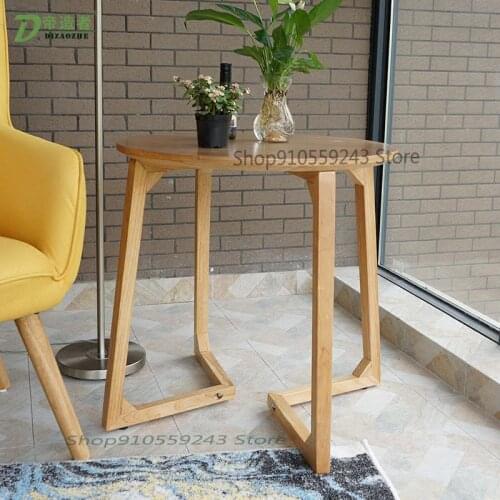 Nordic Small Apartment Modern Simple Solid Wood Leather Coffee Table Japanese Side Table Balcony Small Round Table Drinking Tea