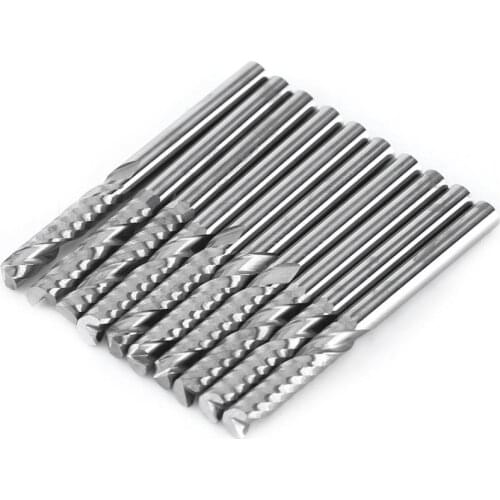 10pcs/set Single Flute End Mills CNC Route Drill Bits Woodworking Acrylic Cutting Milling Cutters 3.175*15/17/22MM