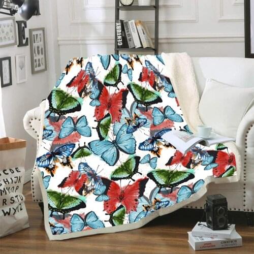 Colorful Butterfly Throw Blanket Soft Sherpa Fleece Blankets for Kids Girls Travel Nap Blankets Bed Sheet Sofa Cover Decorative