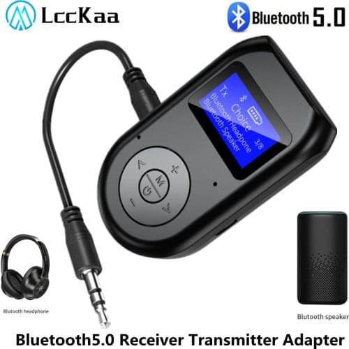 LccKaa 3-in-1 Bluetooth-compatible Receiver Transmitter Wireless BT 5.0 Adapter with Display Screen Low Latency Audio Adapter