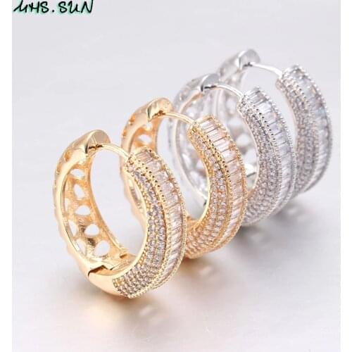 MHS.SUN Fashion Women Zircon Hoop Earrings Vintage Gold Silver Color Hollow Hoop Earrings For Wedding Girls Jewelry Luxury 1Pair