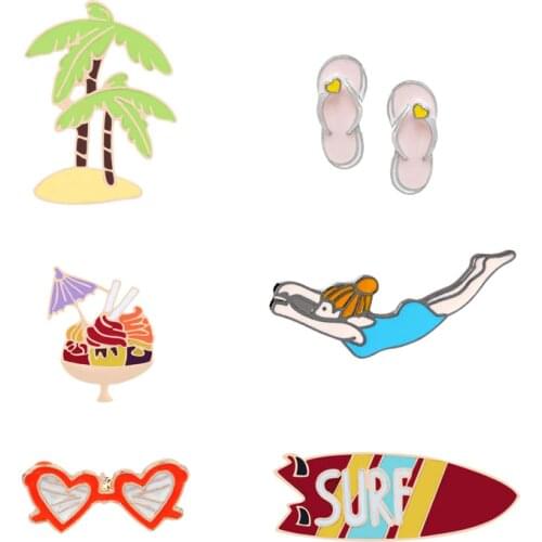 Fashion Cartoon Girl Synchronized Swimming Brooches for Women Jewelry Shirt Lapel Enamel Pins Ice cream Skateboard Hat Bag Badge