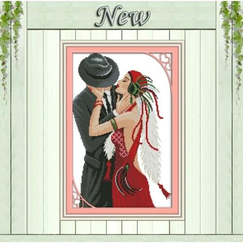 The love of dancing girl,pattern print on canvas DMC 14CT 11CT Cross Stitch kit,embroidery needlework Set,lovers kiss Home Decor
