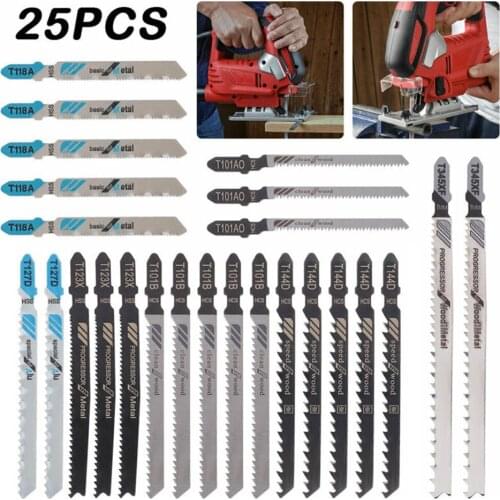 25Pcs Jig Saw Jigsaw Blades Set Kit Metal Wood Assorted Blades T-Shank Air Tool Accessories Saw Blades For Bosch/Makita/Dewalt