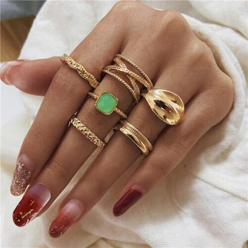 Fashion Gold Cross Wide Rings Set For Women Trendy Gothic Green Stone Rings 2021 NEW Finger Ring Female Jewelry