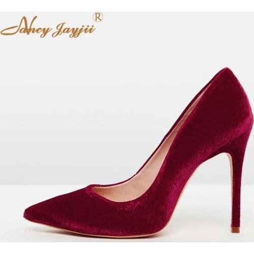 Women Pumps Summer Velvet Leisure Sewing Slip-on High Super Heels Shoes Dress Casual Wedding Office Career Big Size 45 2019