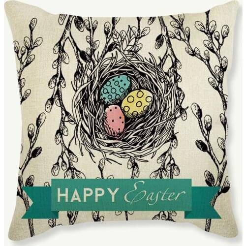 Easter Egg Printing Cotton Linen Sofa Cushion Cover 45*45cm Flower Bird Throw Pillow Cover Home Decoration Car Seat Pillowcase