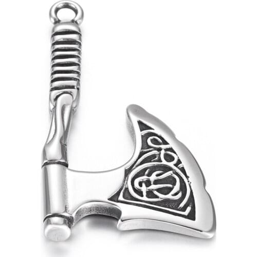 Stainless Steel Viking Axe Pendant Vintage Rune Necklace Pendants for DIY Accessories Jewelry Making Supplies