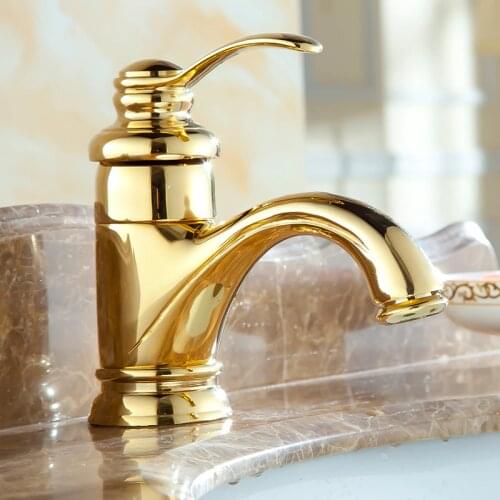 Solid brass Archaistic Faucet Gold Faucet Basin Faucet Bathroom Cabinet Faucet Inter-Platform Washbasin Faucet Hot and Cold