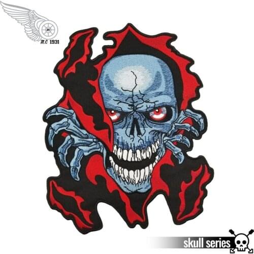 Flame Skull PATCH Embroidered Patches Back Size of Jackets Motorcycle Biker 23CM skull large applique sticker for jacket DIY