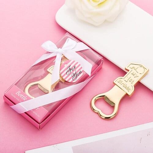 Babys First Birthday Gift for Guests Digital One Shape Bottle Opener Zinc Alloy Golden Beer Opener Birthday Favors for Guests