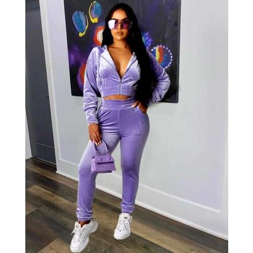 Casual Velvet Women Two Piece Set Hooded Suit