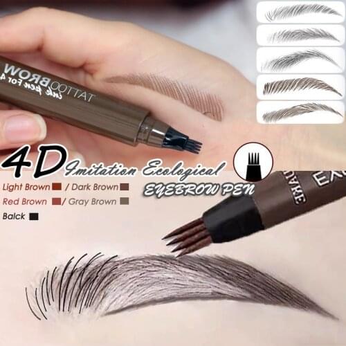 4 Points Eyebrows Pen 4D Hair-like Eyebrow Tattoo Pen Waterproof Fine Sketch Liquid Lazy 4D Imitation Ecological Eye Brow Pencil