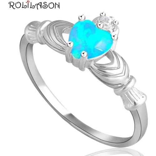 Blue Fire Opal silver plated fashion jewelry Rings for Ladies Cute heart shape Trendy USA SZ #7 #8 #9 OR570