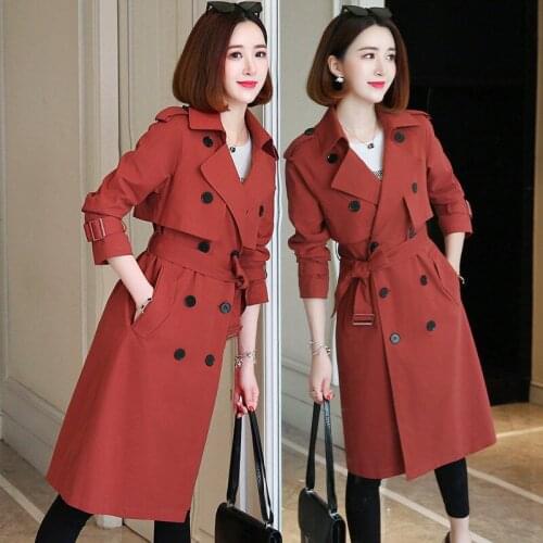 Autumn Trench Coat Women Winter New Fashion Loose Double-Breasted Trench Coat Ladies Medium Long Coats Woman Outerwear 8091058