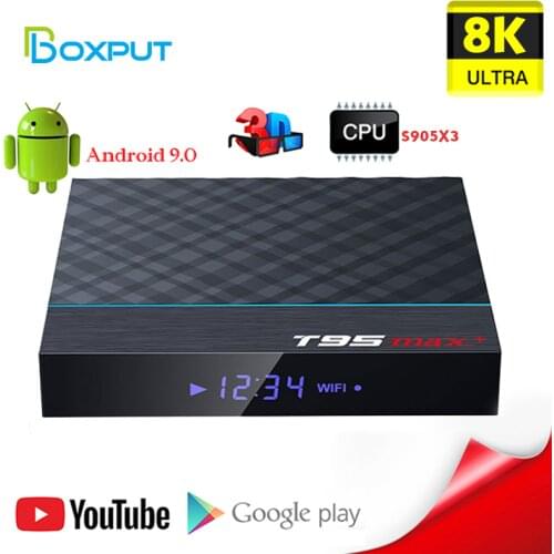 T95 MAX Plus Android 9.0 Smart TV Box Amlogic S905X3 8K 100m lan 2.4G 5G Wifi TVBox 4GB 64GB Wifi USB3.0 1080P H.265 Set Top Box