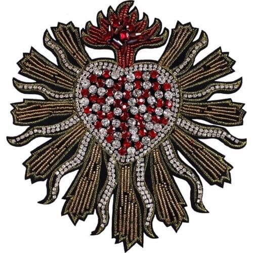 Beaded Diamond Heart Badges Crystal Patches Handmade Clothes Decorated Applique