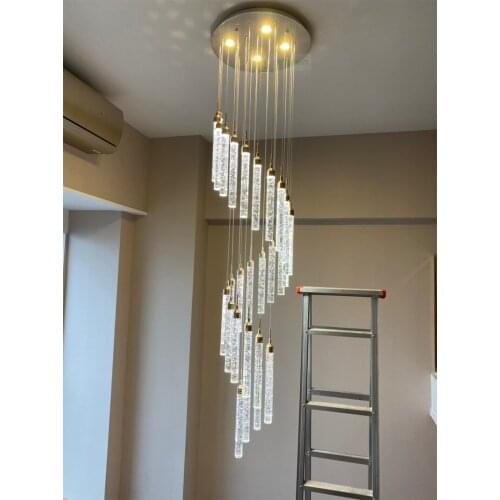 XL LED Chandelier Lighting K9 crystal shade Hanging lights for Star hotel Villa LampsSpiral Stairwell Chandeliers decor lustre