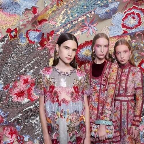 LASUI 2019 Hot sale 1 yard X0536 Haute couture dress fashion heavy multicolor sequins high quality embroidery mesh lace fabric