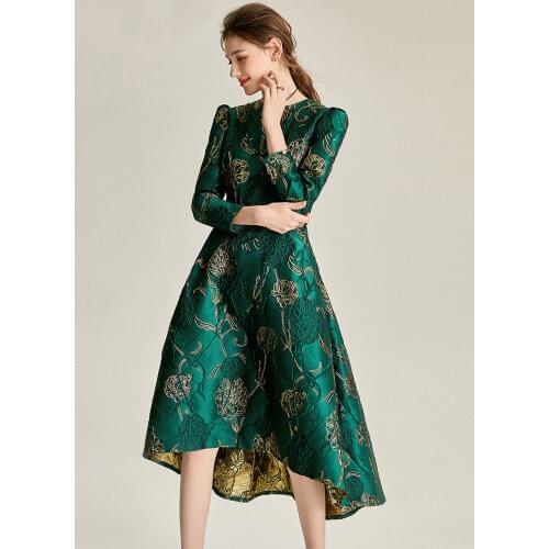 Vestidos Women Fashion Long Sleeve Autumn Winter Dress Party Floral Elegant Jacquard Lady Celebrity-inspired swallow tail Dress