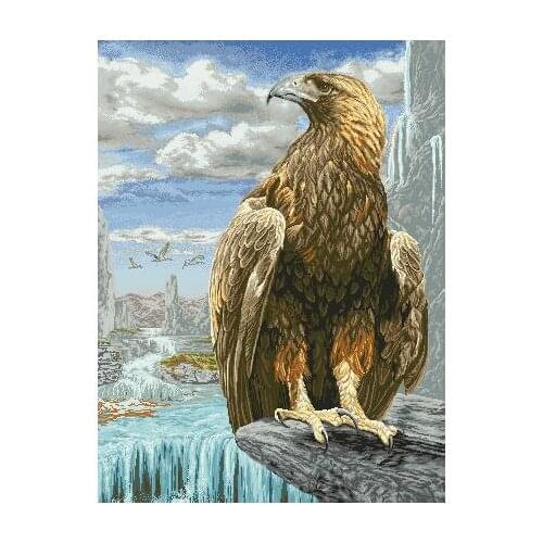 Gold Collection Lovely Counted Cross Stitch Kit Eagle Charming Big Bird on Stone Mountain at Waterfall
