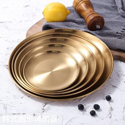Golden Stainless Steel Storage Tray Luxurious Gold Round Plate Metal Fruit Plate Dessert Snack Jewelry Display Tray