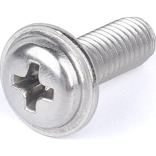 10/50pcs M2 M2.5 M3 M4 304 Stainless Steel Cross Phillips Pan Round Truss Head with Washer Padded Collar Machine Screw PWM