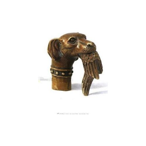 100% brass Pure Copper Brass Grandpa Good Lucky Old Qing Ming Chinese Carved Dog Bitten Birds Statue Cane Walking Stick Head
