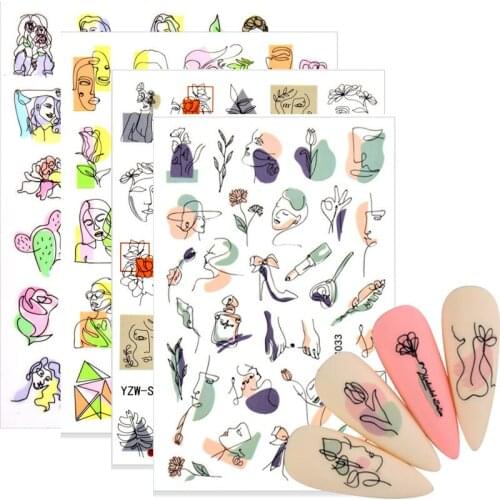 3D Floral Nail Sticker Women Face Colorful Beautiful Flowers Geometry Fruit Nail Transfer Sticker Decals Nail Art Decoration