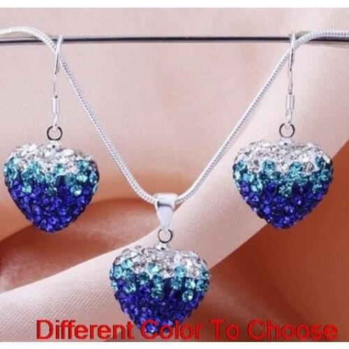 4 set/lot multicolor mixed Beads Gradient Heart set drop earrings Necklace Pendant 16 inch Snake Chains l5643