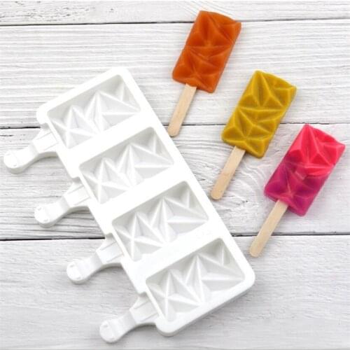 4 Cavity Baking Mini Silicone Ice Cream Molds Popsicle Molds Homemade Cake Chocolate Cakesicle Mold for DIY Ice Pops Diamond